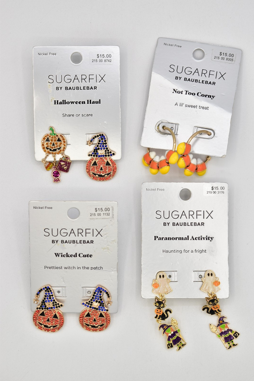 Sugarfix by BaubleBar Halloween Earrings Lot 4 Pairs Ghost Witch Pumpkin Candy